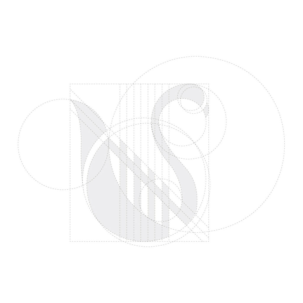 Tracés en pointillés du logo de l'Harmonie de Sanvignes sur fond blanc.