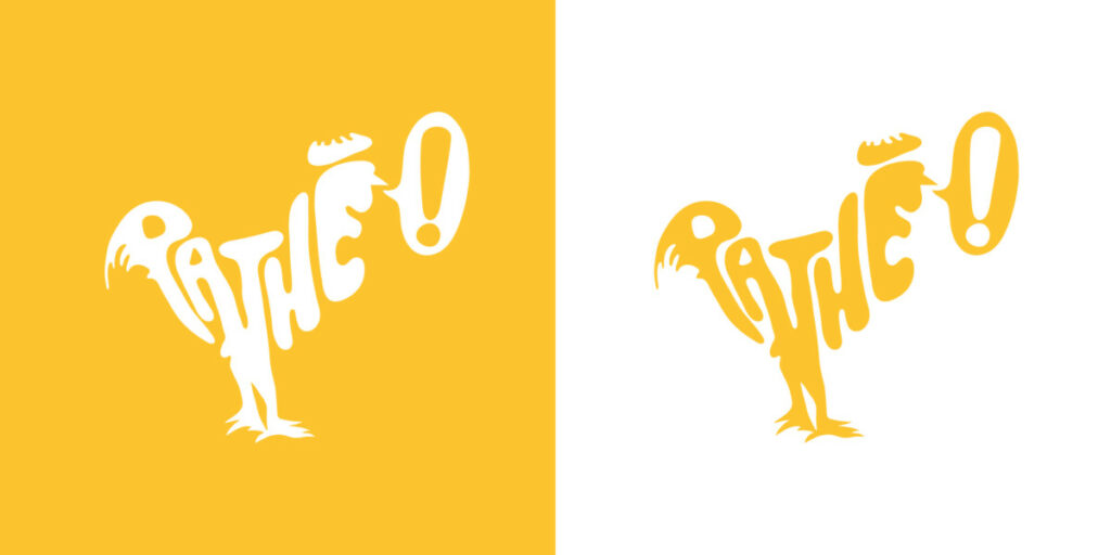 À gauche, logo Pathé blanc sur fond jaune.
À droite, logo Pathé jaune sur fond blanc.